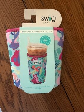 Swig Life Insulated Iced Cup Coolie - Turquoise Pink Floral
